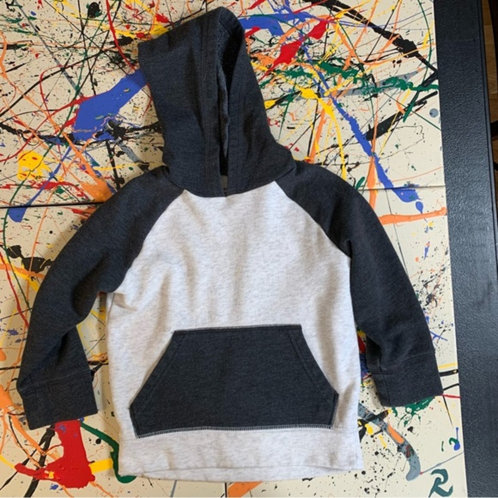 JUMPING BEANS heather black/white long sleeve, hooded sweatshirt.